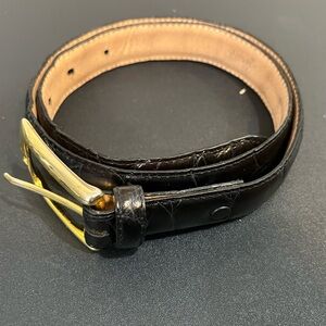 Men's Black Leather Belt with Gold Buckle